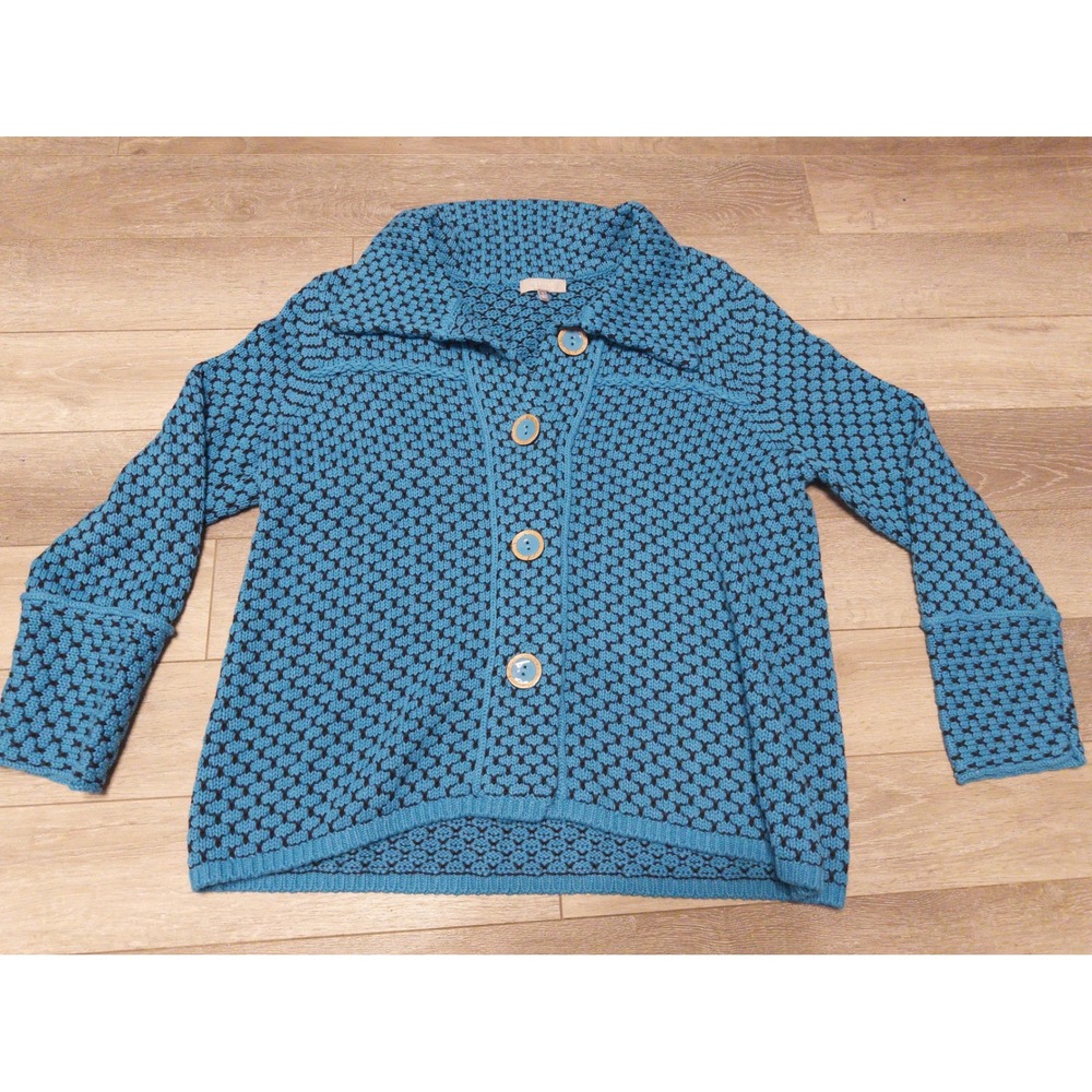 Habitat Cardigan Women's Small Blue and Black Textured Cotton Knit Button Front